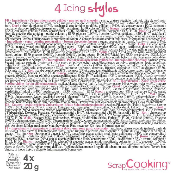 Scrapcooking – 4 Pieces of Parts Markers: Gold, Chocolate, White & Red – Edible Food Pens Decorative for Writing and Drawing on Desserts, Cakes and Biscuits Coloranti Alimentari Naty Shop