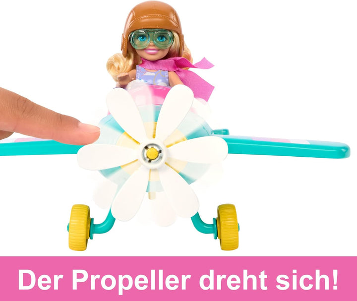 Barbie Chelsea Plane Doll And Playset - păpușă pilot, avion, mâner și accesorii pentru povești, roți de rulare și elice cu picior de floare, vârsta 3+, HTK38 Papusi Naty Shop