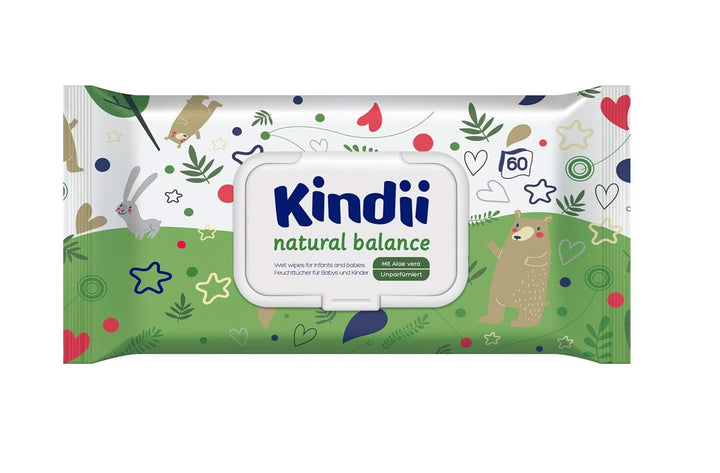 Kindii Șervețele umede pentru bebeluși și copii - Alantoină - Fără parfum - Testat dermatologic - Pentru piele sensibilă Servetele Umede Bebelusi Naty Shop Cu Alatonina 60 servetele