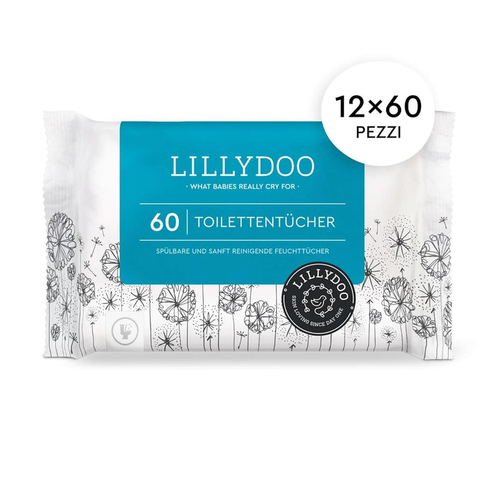Șervețele umede de toaletă LILLYDOO, 720 de bucăți (12 X 60), 100% fără plastic, șervețele care pot fi spălate, fără parfum (FSC Mix) Servetele Umede Bebelusi Naty Shop