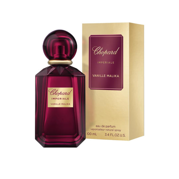 Chopard Vanille Malika 100 ml – Apă de parfum pentru femei – Parfum Amber Gourmand – Note senzuale de vanilie, piper roz, lici și cașmir – Parfum pentru femei – Sticlă roșie