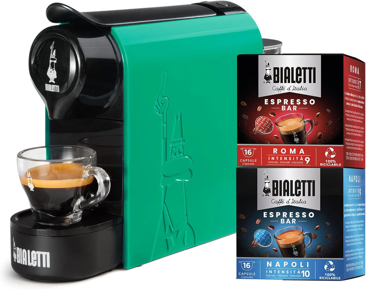 Bialetti Gioia, Espressor pentru capsule fabricat din aluminiu, include 64 de capsule, doar cu capsule, negru