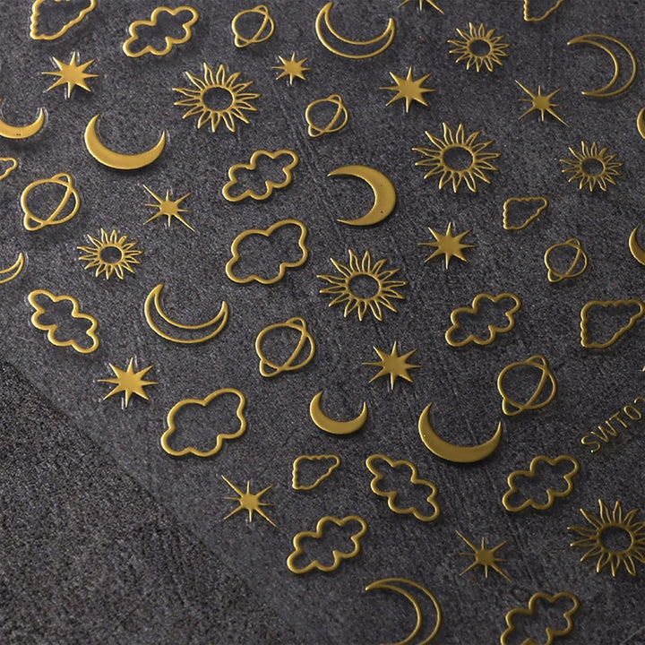 JMEOWIO Nagelsticker Mond Stern 9 Blatt Nail Art Sticker Selbstklebend Nagelaufkleber Bunter Dekoration Nageldesign Zubehör