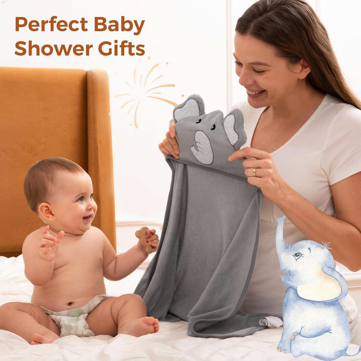 Set prosoape de baie Momcozy, 8 piese pentru bebelusi, 2 x prosoape cu gluga, 76 x 76 cm si 6 x prosoape pentru bebelusi 24 x 24 cm Mama si Copilul Naty Shop
