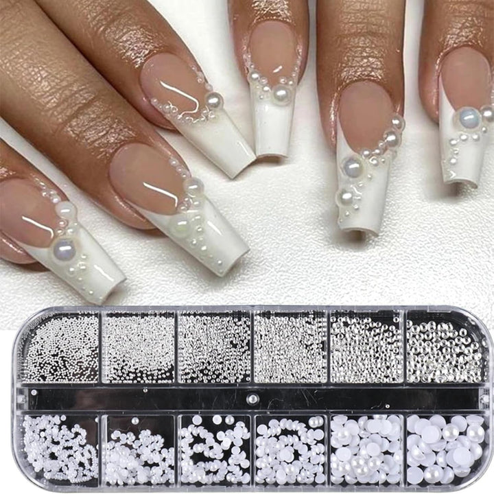 GZSY Nail Art Strasssteine Nagel Perlen Weiß 12Raster Nagel Charms Nageldesign Zubehör Perle Nail Art