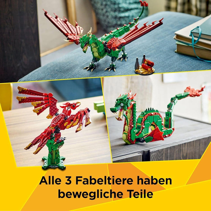 LEGO Creator 3In1 Green Dragon - Jucărie - Convertibil în șarpe de mare sau Phoenix - Jucărie de construit cu animale pentru copii - Cadou pentru băieți și fete de la 9 ani 31161 Seturi de constructie Besuche den LEGO-Store