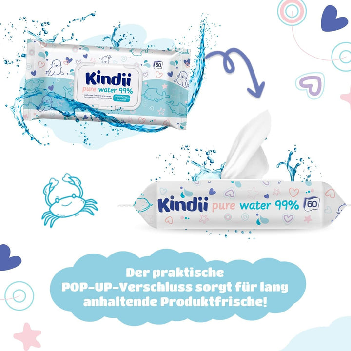 Kindii Șervețele umede pentru bebeluși și copii - Alantoină - Fără parfum - Testat dermatologic - Pentru piele sensibilă Servetele Umede Bebelusi Naty Shop