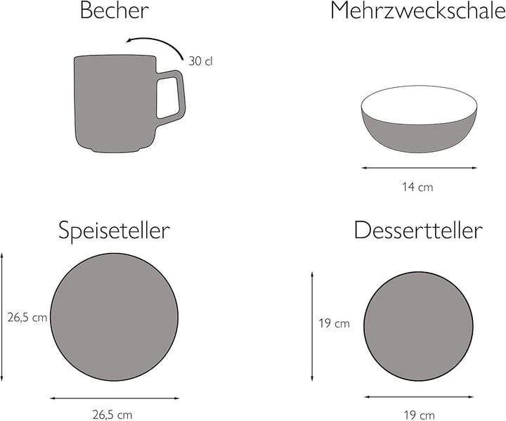 Creatable, 22582, Serie SAMBA, 16-Teiliges Geschirrset, Kombiservice Aus Porzellan, Spülmaschinen- Und Mikrowellengeeignet, Qualitätsproduktion Seturi vesela masa Naty Shop