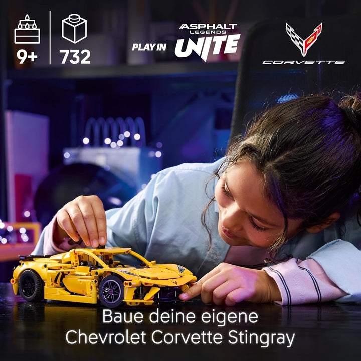 LEGO Technic Chevrolet Corvette Stingray - Jucărie de construit pentru colecționat - Mașină sport de jucărie - Model de mașină - Cadou pentru băieți și fete de la 9 ani care iubesc mașinile de jucărie 42205 Seturi de constructie Besuche den LEGO-Store