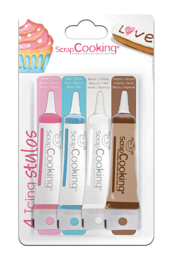 Scrapcooking - 4 Deko-Stifte Weiß, Rosa, Blau, Schoko 4X20G Coloranti Alimentari Naty Shop Default Title