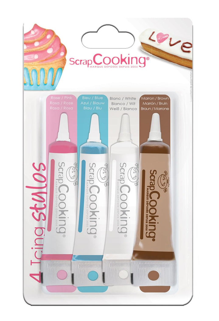 Scrapcooking - 4 Deko-Stifte Weiß, Rosa, Blau, Schoko 4X20G Coloranti Alimentari Naty Shop Default Title