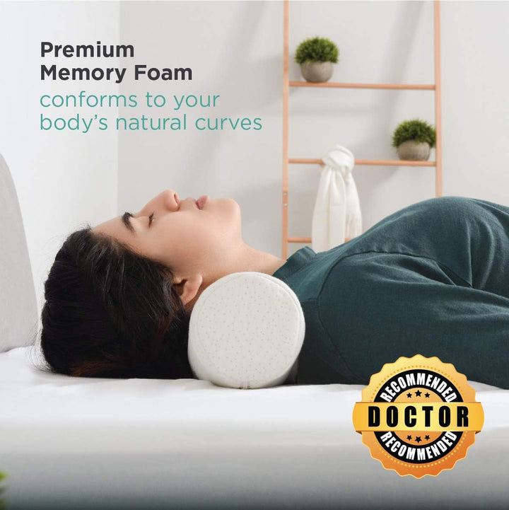 Rulou pentru gât Milliard Visco foam cu husă lavabilă, certificat Oeko-Tex, duritate medie, 10X43 cm, perfect pentru alergici, pernă de călătorie, pernă rotundă pentru gât, rulou de poziționare, rulou pentru genunchi Perne ortopedice cervicale Naty Shop