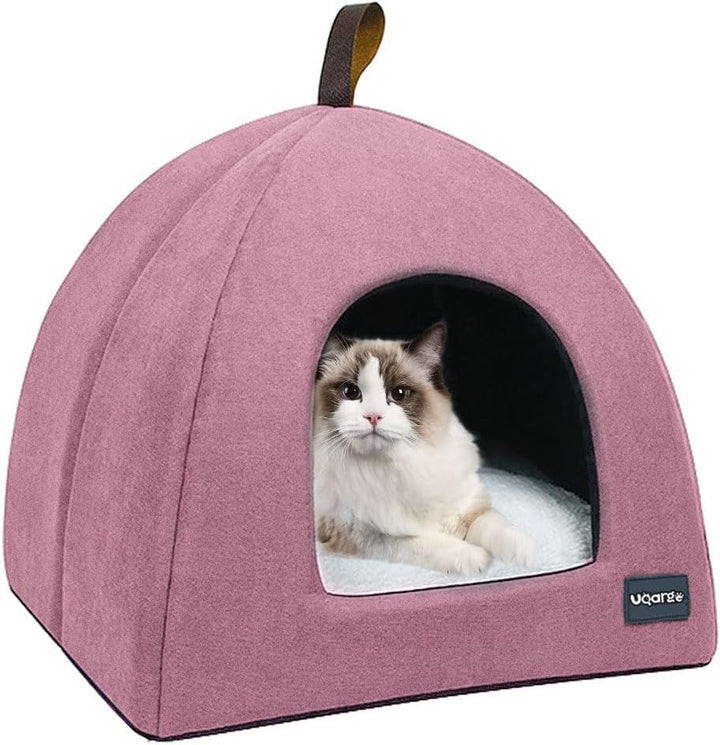 Pat pentru pisici, Peșteră moale pentru pisici, Paturi moi și calde din pluș, Cuib pentru pisici cu pernă interioară detașabilă (Gri L)