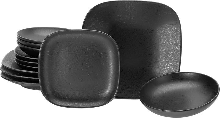 Creatable, 16818, Serie Magic Black Square, 16-Teiliges Geschirrset, Kombiservice Aus Steinzeug, Spülmaschinen- Und Mikrowellengeeignet, Made in Portugal Seturi vesela masa Naty Shop Teller Set 12 Teilig