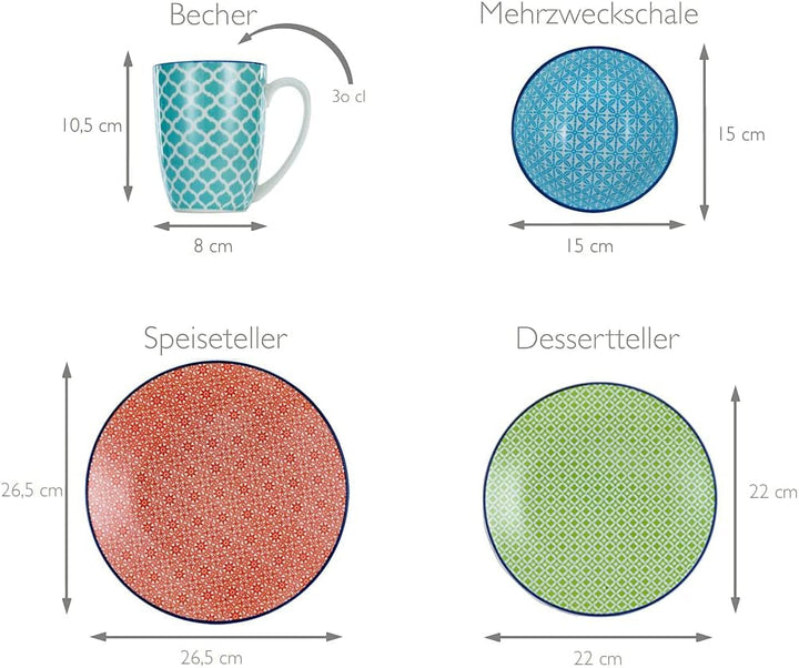 Creatable, 17362, Serie Mediterran, set veselă 16 piese, serviciu combinat din ceramică Seturi vesela masa Naty Shop