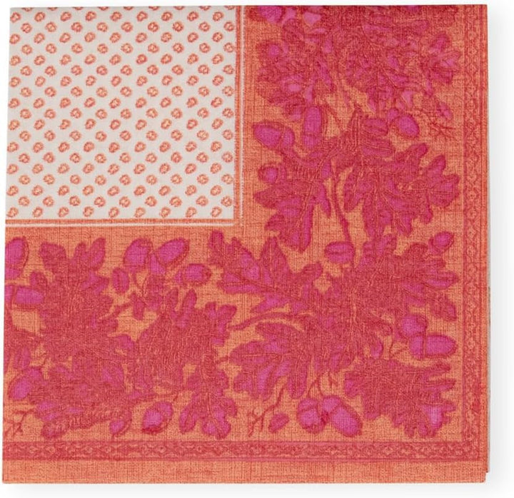 Șervețele de cocktail, frunze de stejar și ghinde, din in, portocaliu și fucsia, 15 bucăți per pachet