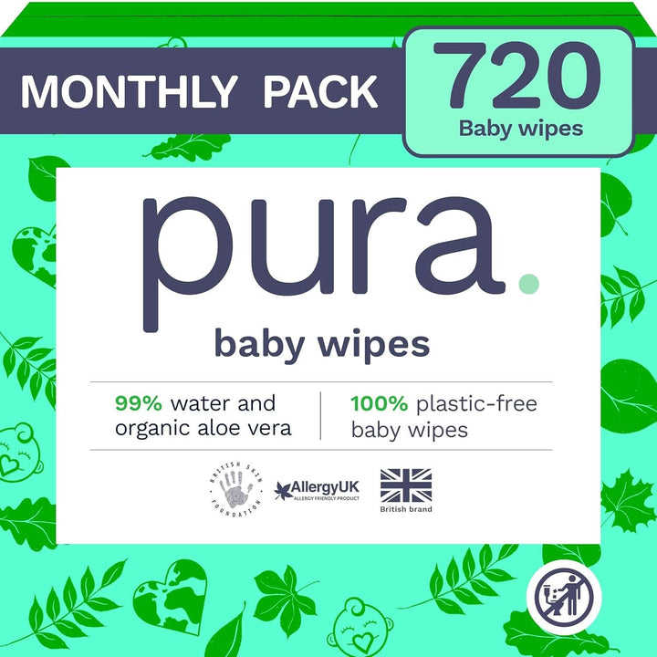 Șervețele ecologice pentru pielea sensibilă a bebelușului, 99% apă, fără plastic, biodegradabile, pentru pielea sensibilă, predispusă la eczeme, nou-născuți Servetele Umede Bebelusi Naty Shop 720 servetele Unica folosinta
