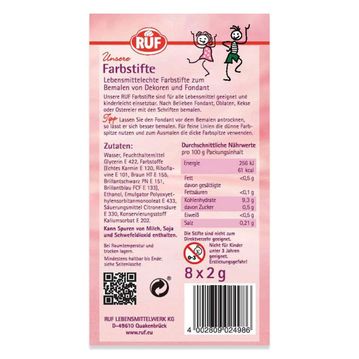 RUF, Set 8 carioci alimentare cu 2 varfuri Coloranti Alimentari Naty Shop