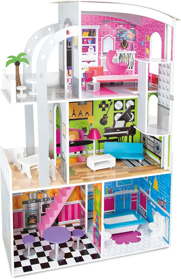 Teorema 40642 - Casa de papusi Tema Hollywood, 4 camere, Cu accesorii din lemn, Ridicare manuala, Inaltime 110 Cm Casute de papusi Naty Shop Titlu implicit