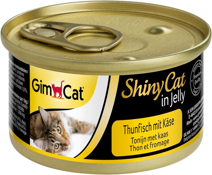Gimcat Shinycat in Jelly Tuna - hrană umedă cu pește și taurină pentru pisici - 24 cutii (24 X 70 G)