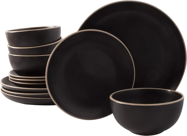 Rockaway Geschirrsets Aus Steinzeug, Rund, Für 4 Personen (12 Stück), Schwarz Seturi vesela masa Naty Shop Schwarz Service For 4 (12Pcs)