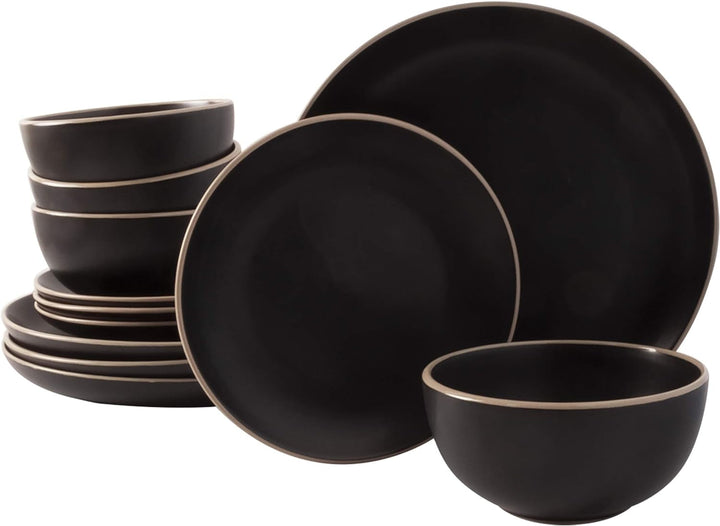 Rockaway Geschirrsets Aus Steinzeug, Rund, Für 4 Personen (12 Stück), Schwarz Seturi vesela masa Naty Shop Schwarz Service For 4 (12Pcs)