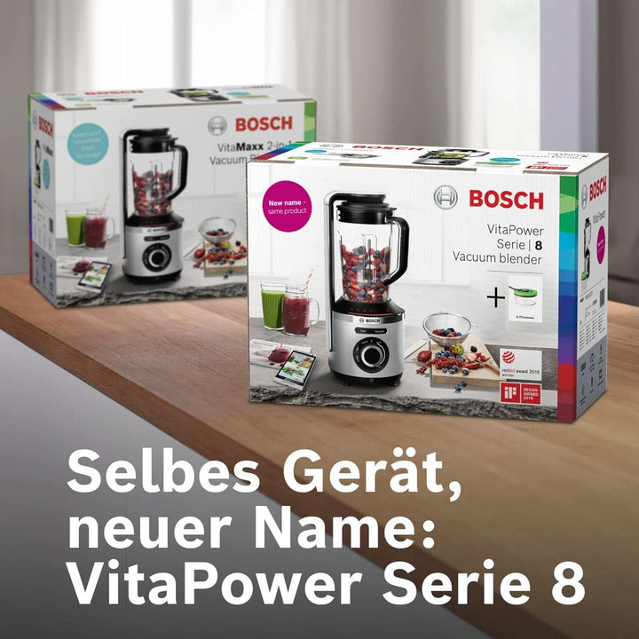 Bosch Vakuum-Standmixer Vitapower Serie 8 MMBV621M, Starke Mixleistung, Vitaminschonende Zubereitung, 4 Automatikprogramme, Vakuum-Togo Flasche, 37,000 U/Min, 1000 W, Silber Mama si Copilul Naty Shop