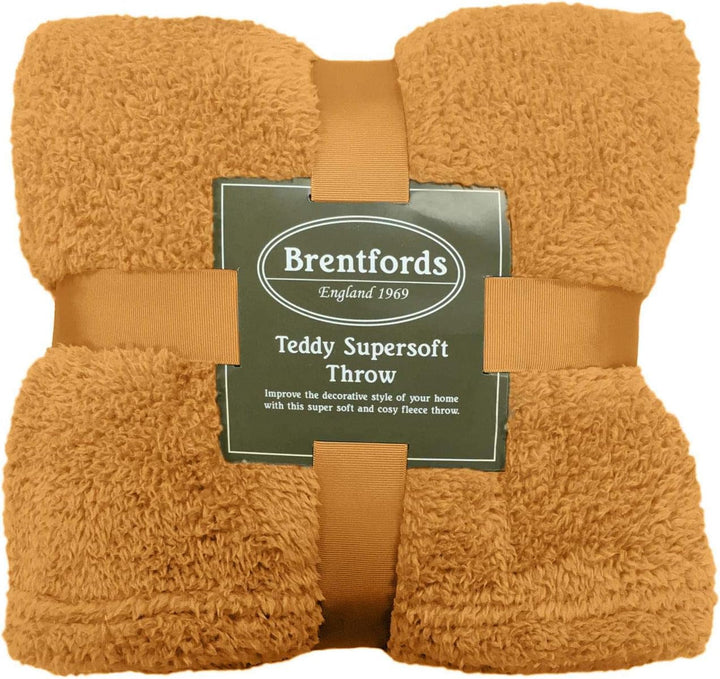Brentford's Teddy Fleece Blanket, Pătură mare pentru pat, plușată, super moale, caldă, pentru canapea, pat, cuvertură de pat, negru - 150 X 200 Cm Paturi si Cuverturi Besuche den Brentfords-Store Galben ocru 125 X 150 Cm