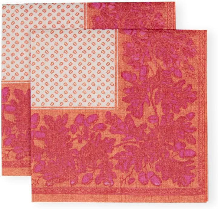 Șervețele de cocktail, frunze de stejar și ghinde, din in, portocaliu și fucsia, 15 bucăți per pachet