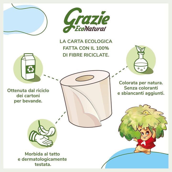 Grazie Natural, hârtie igienică, Maxi Ecol FSC, 48 role, testată dermatologic, hârtie igienică 100% reciclată, ecologică, fabricată în Italia