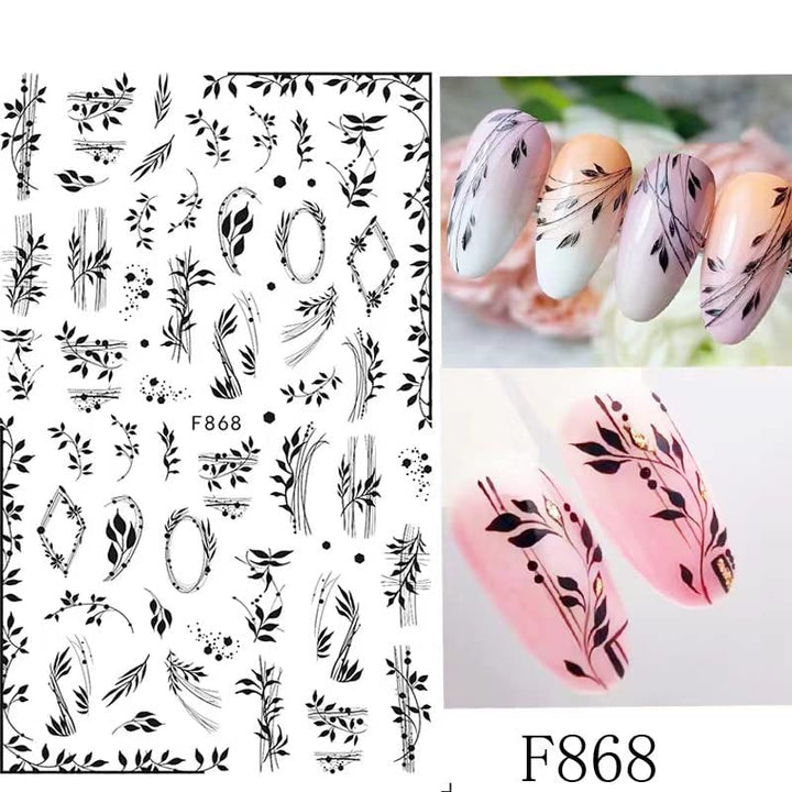 JMEOWIO Nagelsticker Blumen 10 Blatt Nagelaufkleber Selbstklebend Black White Blossom Nail Art Sticker Dekoration Nageldesign Zubehör