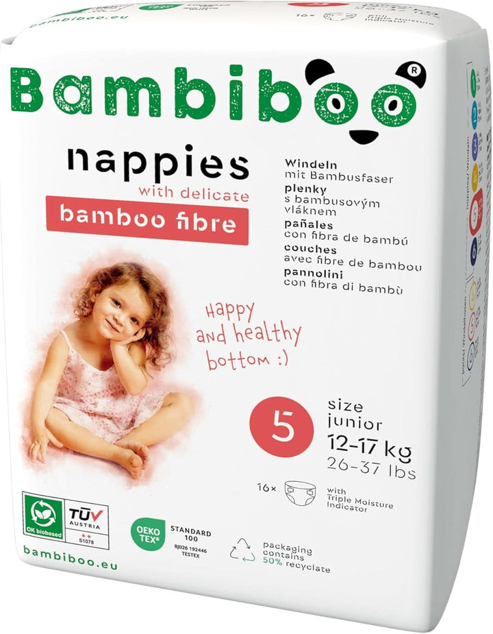 Scutece de unică folosință Bambiboo, prietenoase cu pielea și deschidere ombilicală, diverse marimi Mama si Copilul Naty Shop Scutece, marimea 5, 16 bucati
