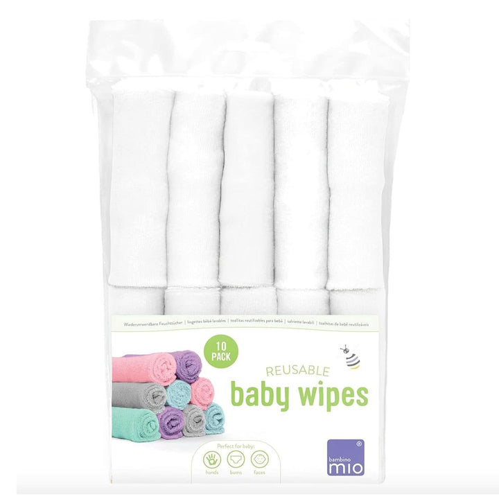 Bambino Mio, Șervețele reutilizabile pentru bebeluși - Basic - Eco-Friendly, fără chimicale, cu două fețe, lavabile, pachet de 10, Cloud - ambalajul poate varia Servetele Umede Bebelusi Naty Shop Zăpadă Everyday