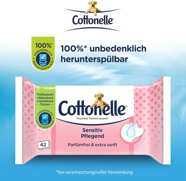 Șervețele umede, Sensitive Care - fără parfum, biodegradabilă, fără plastic, resigilabilă, pachet avantajos, 12 X 42 șervețele umede