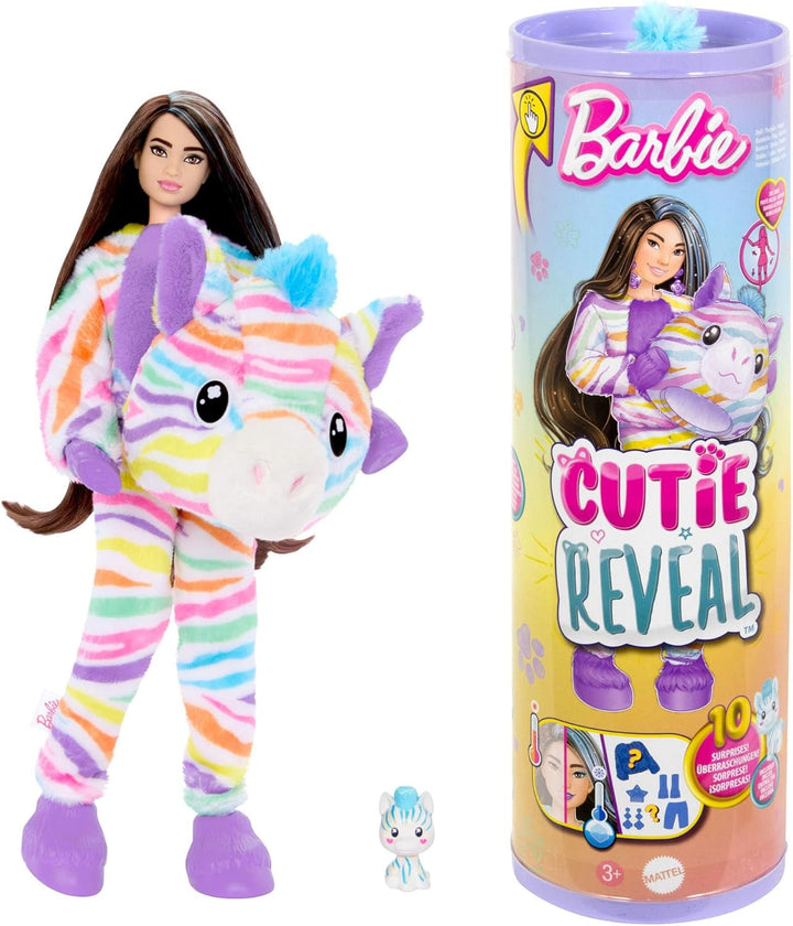 Barbie Cutie Reveal Doll și accesorii, costum de pluș Batik Bunny și 10 surprize cu schimbare de culoare, seria Color Dream, HRK38 Papusi Naty Shop Zebră curcubeu