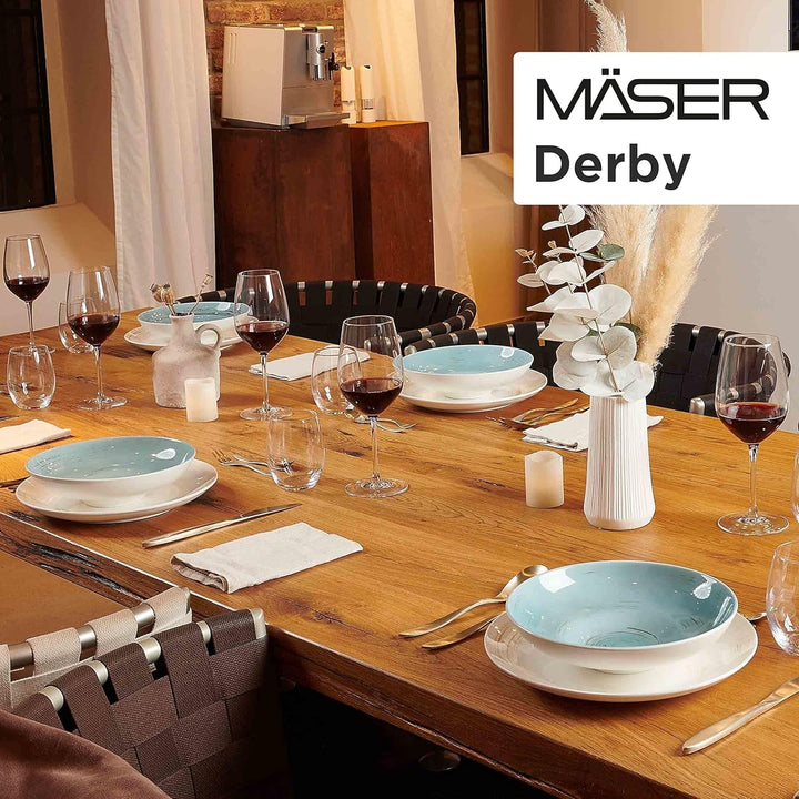 MÄSER 931605 Serie Derby Premium Tafelservice Für 6 Personen in Gastronomie-Qualität, 12-Teiliges Modernes Teller Set Mit Handpinseleffekt, Weiß, Durable Porzellan Seturi vesela masa Naty Shop