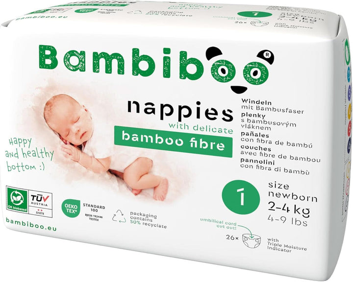 Scutece de unică folosință Bambiboo, prietenoase cu pielea și deschidere ombilicală, diverse marimi Mama si Copilul Naty Shop Scutece, marimea 1, 26 bucati
