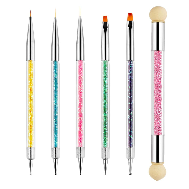 Sularpek 6 Stück Nagel Pinsel, Nail Art Pinsel, Pinsel Nageldesign, Nagel Pinsel Set, Nail Art Dotting Tools Mit 1 Sponge Brush Applikator, Nageldesign Zubehör Für DIY Nail Art Design