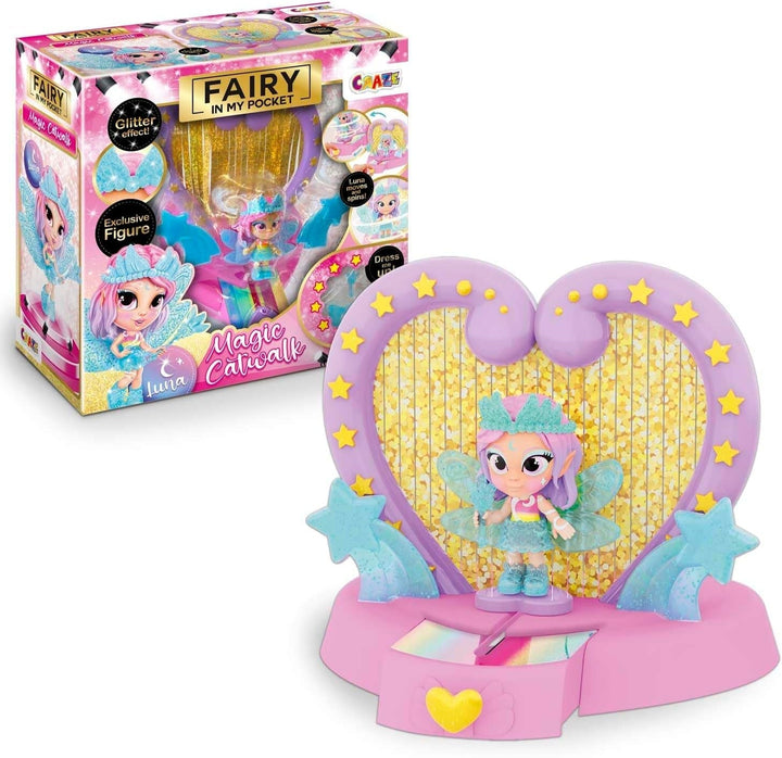 CRAZE Fairy in My Pocket | Păpușă zână cu aripi, jucărie zână de colecționat cu efecte speciale precum sclipici, strălucire în întuneric și schimbare de culoare Papusi Naty Shop Fairy Magic Catwalk playset
