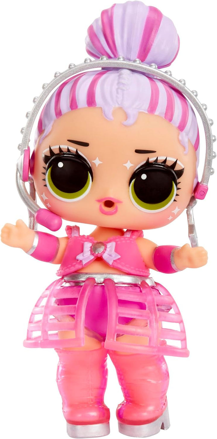 L.O.L. Surprise! Neon Pop Stars Tots - 1 păpușă cu surprize magice cu lumină neagră, ambalaj orb, 7 păpuși de colecționat, fiecare cu autocolante neon și accesorii, cadou pentru copii 4+ Papusi Naty Shop