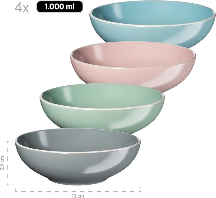 MÄSER 934006 Serie Elissa, Modernes Geschirr Set Für 4 Personen in Bunten Mattglasuren Mit Weißem Rand, 16-Teiliges Kombiservice, Steinzeug, Bunt Seturi vesela masa Naty Shop