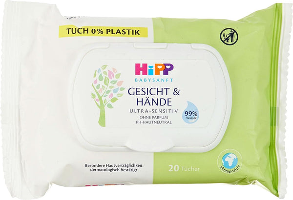 HIPP Babysanft Gesicht & Händetücher, Feuchttücher 12X 20 Stück. Naty Shop