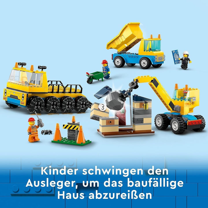 LEGO 60391 Vehicule de construcții urbane și macara cu minge de distrugere, jucărie cu excavator, autobasculantă și vehicule de transport, jucărie educativă pentru copii de 4 ani și peste Seturi de constructie Besuche den LEGO-Store