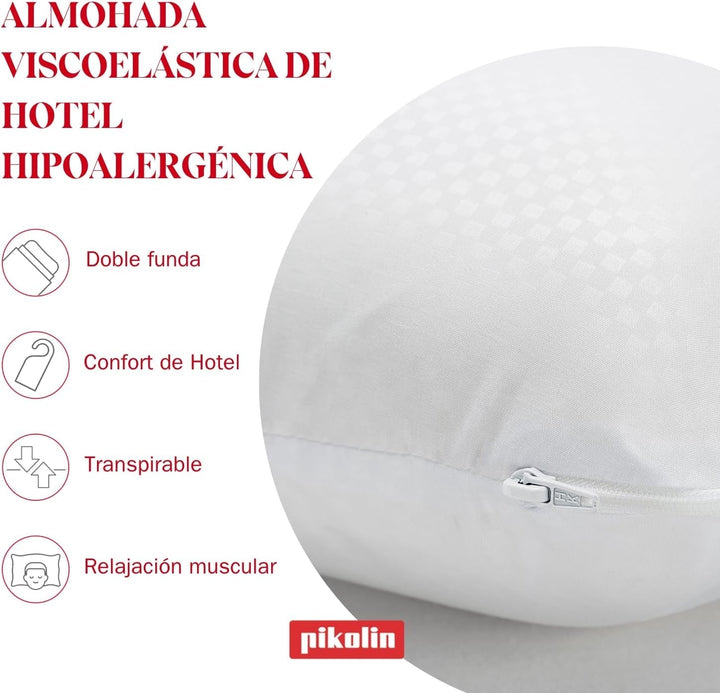 Pikolin Home - Pernă ergonomică viscoelastică cu capac dublu personalizabil cu miez din spumă de memorie pentru dormit pe lateral sau pe spate Perne standard Naty Shop