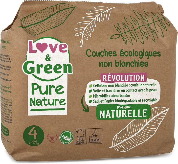 Love Green Nature, scutece ecologice nealbite, fara clor, diverse marimi Mama si Copilul Naty Shop