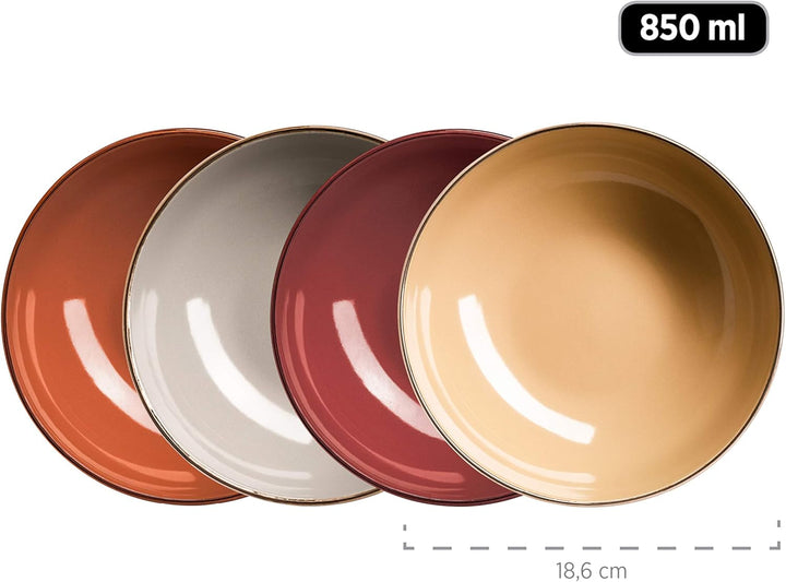 MÄSER 931871 Metallic Rim, Veselă modernă pentru 4 persoane cu margine de culoarea alamei, serviciu combinat din 16 piese Seturi vesela masa Naty Shop
