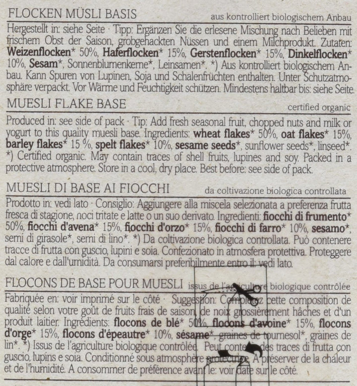 Verival Flocken Basis Müsli - Bio, 6Er Pack (6 X 1 Kg) Cereale Naty Shop
