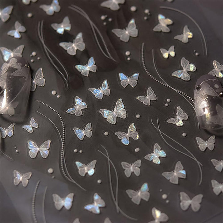 2 Blätter Schmetterling Nagelsticker Selbstklebend,Muschel Glitzer Nail Art Butterfly Nail Sticker Lila Grau Schmetterlinge Nagelaufkleber Relief Laser Butterflies Nagel Sticker Nageldesign Zubehör