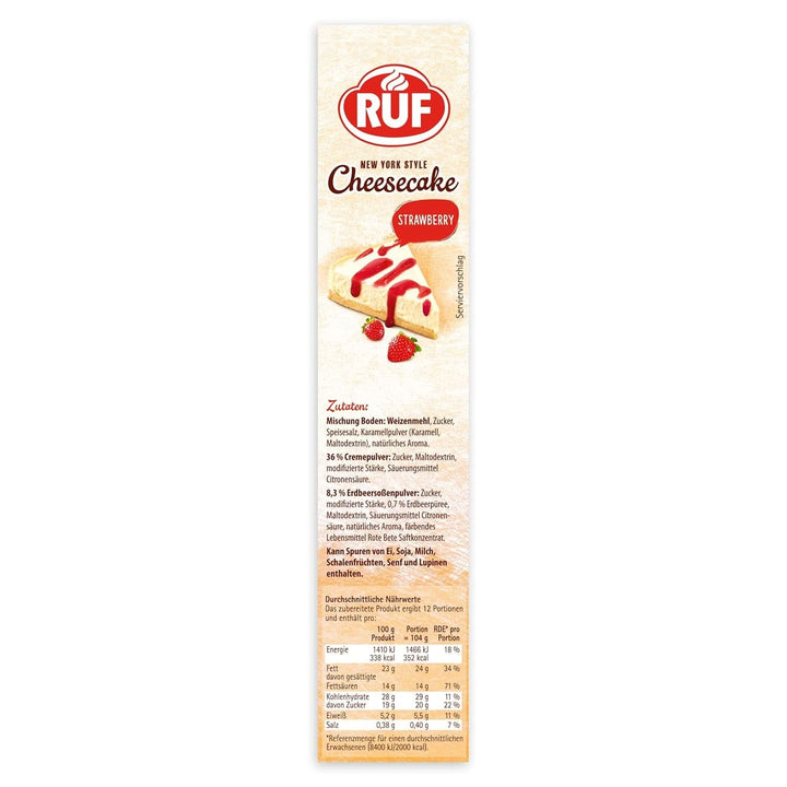 RUF New York Cheesecake Strawberry No Bake, Cheesecake american original cu sos de căpșuni, 360 grame Bucatarie Naty Shop