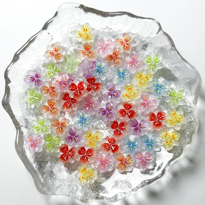 50Pcs 3D Blume Nagel Charms Nägel Zubehör Nageldesign Glitzersteine Nailart Strasssteine Flower Nail Charms Luminous Flower Nail Art Charms Bunte Blumen Deko Nagel Steinchen Flowers Nail Rhinestones